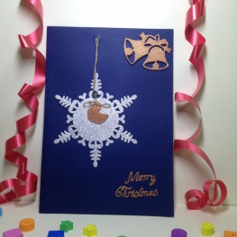 Luxury Handmade Christmas Card - Decorated With Glittering Die Cut Snowflakes & Bells