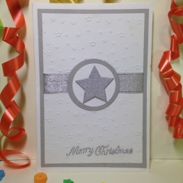 Handmade Christmas Card - Decorated With Glittering Star & Ribbon