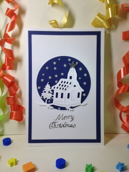 Luxury Handmade Christmas Card - Decorated With Die Cut House, Tree & Beads