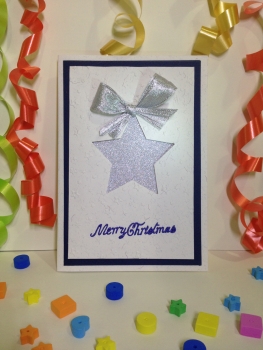 Luxury Handmade Christmas Card - Design With Sparkly Silver Star & Ribbon