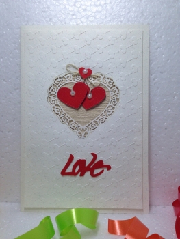 Luxury Handmade Valentine Day Card - Decorated With Beautiful Heart Die Cut & Embossed Heart Base