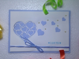 Handmade Valentine Day Card - Beautifully Crafted With Die Cut Hearts & Beads