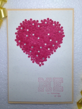 Luxury Handmade Valentine Day Card - THINKING OF YOU - Crafted With Beautiful Little Floral Heart & Beads