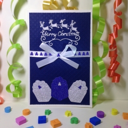 Luxury Handmade Christmas Card - Decorated With Ribbon & Die Cut Reindeer & Bear